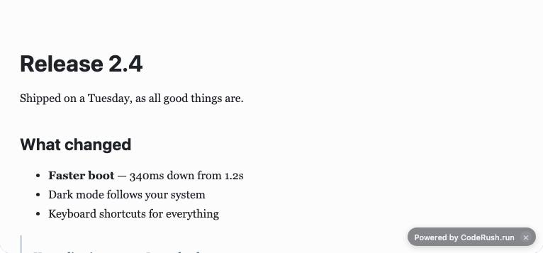 Preview of the Release notes template