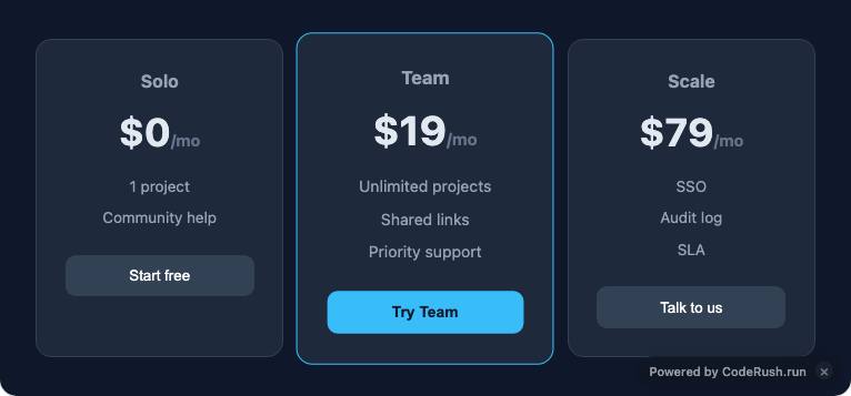 Preview of the Pricing table template